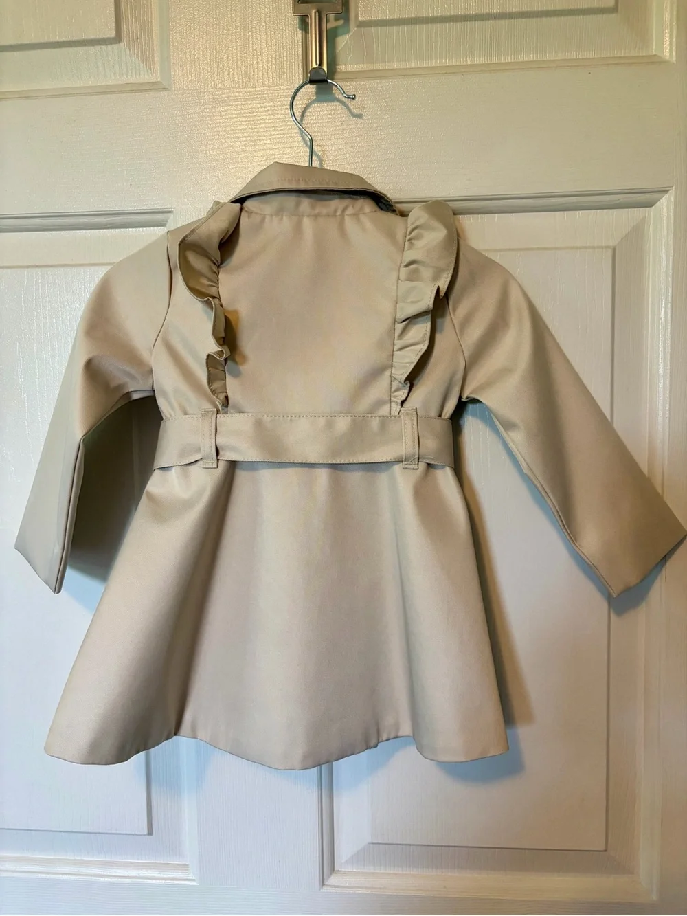 Tahari Trench Coat Toddler Girl 18 Month Tan Khaki Belted Ruffles Buttons Trendy